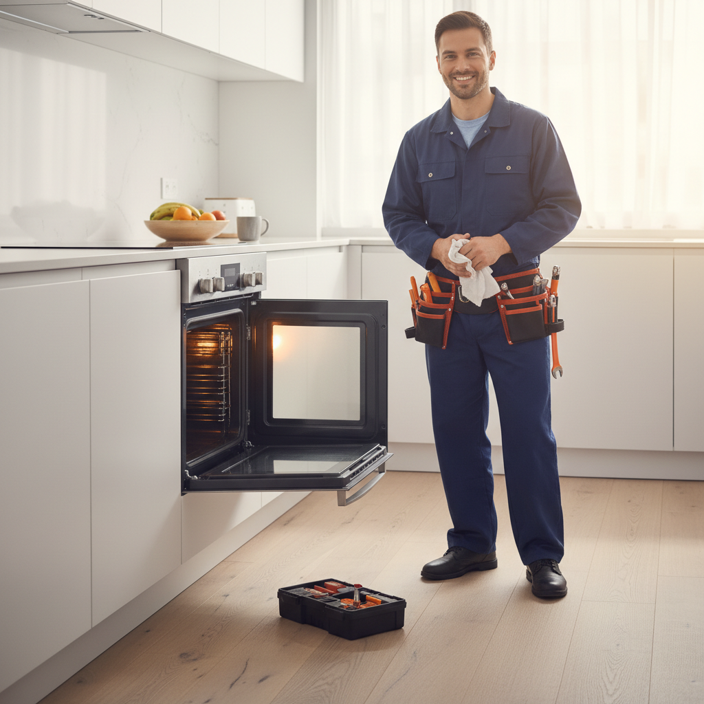 Appliance specialist repairing a premium built-in appliance